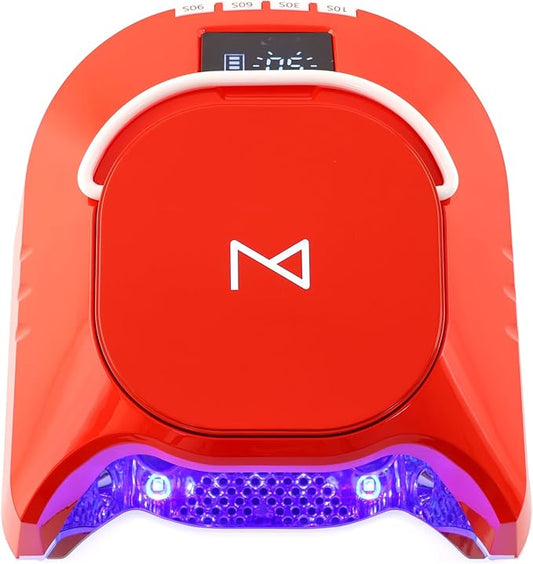 M - GlowPro Professional Hybrid 86W Wireless Rechargeable UV LED Nail Curing Lamp Cordless Nail Dryer for Gel Nails, Manicure, Pedicure (Red)