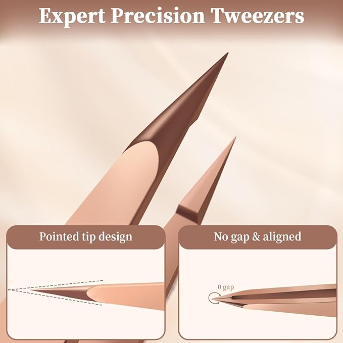 Pointed Tweezers for Women Facial Hair, Sharp & Precision Stainless Steel Tweezer for Eyebrows, Facial Hair and Fine Hairs Removal (Rose Gold)