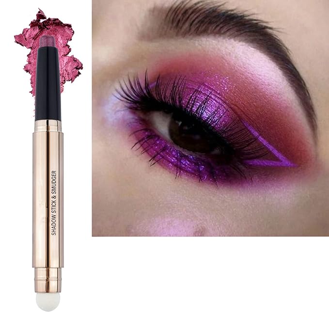 2 in 1 Eyeshadow Stick and Brush, Smooth Cream Shimmer Shadow Pencil, Long Lasting Waterproof Eye Shadow Highlighter, Hypoallergenic, Multi-Dimensional Eyes Look