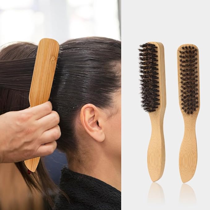 Hair Wax Stick & Boar Bristle Hair Brush – Edge Control & Flyaway Tamer Slick Back Hair Brush for Women Men Kids, Suitable for All Hair Types, Sleek Styles, Ponytails, Buns & Baby Hairs