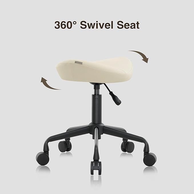 Ergonomic Saddle Seat Adjustable Pneumatic Hydraulic Drafting Swivel Rolling Stool Chair for Medical Hygienic SPA Massage Salon Home and Office - Hilo 508 (Vanilla, Standard)