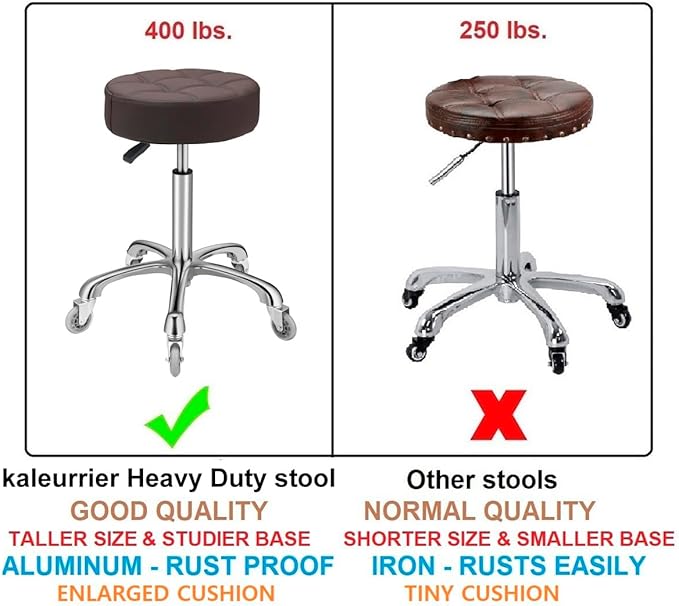 Kaleurrier Adjustable Rolling Stool for Salon: Heavy Duty Swivel Chair with Wheels for Hairdresser Esthetician Lash Tech - Spa Home Office Kitchen Dental Tattoo Shop Use - Seat Height 22”-30” - Brown