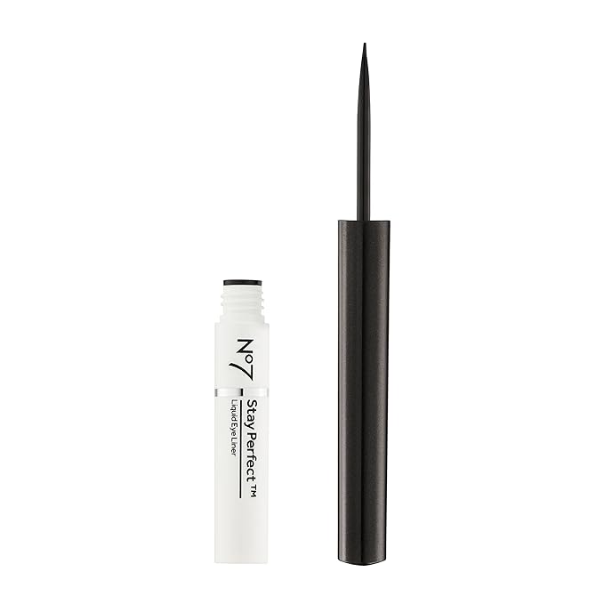 No7 Stay Perfect Liquid Eye Liner - Black - Precision Tip Liquid Eye Makeup - Quick Drying, Smudge Proof Black Eye Liner - Long Lasting Up to 24 Hours (1.7ml) (Pack of 2)