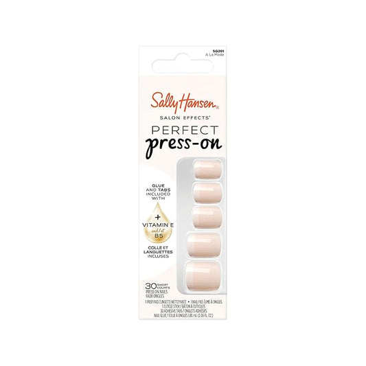 Sally Hansen Salon Effects Perfect Press-On Nails | Square Shape | Easy to Apply, Non-Damaging | 30 Nails, Nail Glue, Adhesive Tabs, File | A La Mode