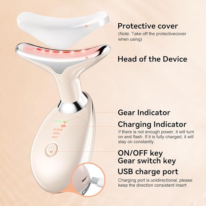 Neck Face Massager, Facial Massager 3 Color Mode, Face Sculpting Tool for Skin Care with Thermal and Vibration (Nude Pink)