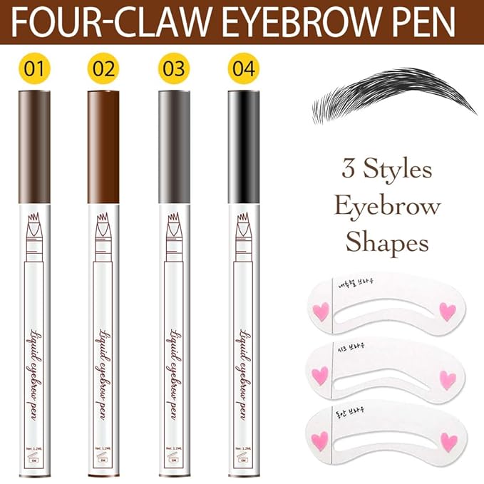 Eyebrow Ink Pencil by Brow Stylist -Micro 4 Point Brow Pen Lift & Snatch Eyebrow Pen Kits with 3 Eyebrow Stencil Long-Lasting Waterproof Natural Eyebrow Hair (4Pcs 01#&02#&03#&04#)