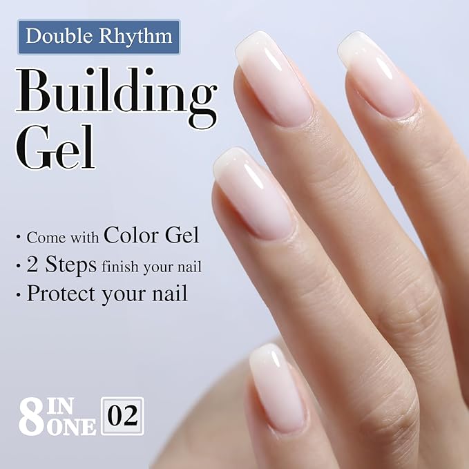 Double Rhythm Milky White Rubber Gel Nail Polish 15ml Nail Strengthener in a Bottle Nail Extension Hard Gel Soak Off Long Lasting UV Gel (Jelly White 8 in 1-2)