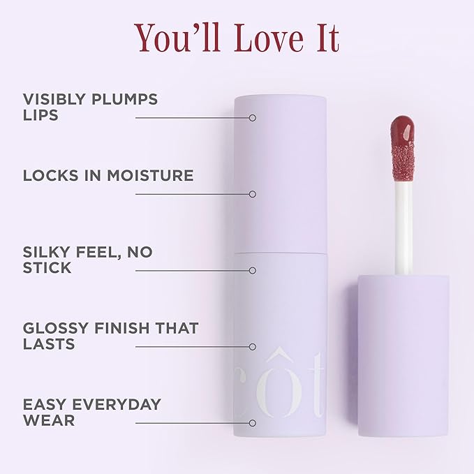 Côte Beauty's Mulberry Peptide Lip Shine, Ultra Hydrating & Long-Lasting Mauve Plumping Lip Gloss for Women with Hyaluronic Acid, Shea Butter & Jojoba Oil, Vegan & Cruelty-Free, 0.12 Fl Oz