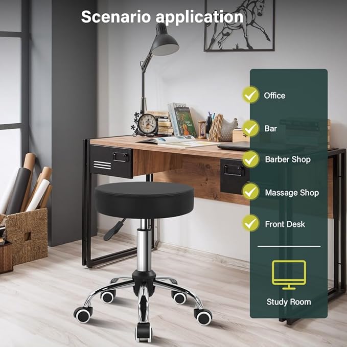 PU Leather Swivel Stool with Wheel for Salon Work Home SPA Shop Height-Adjustable and Cost-Effective Rolling Stool Chair Small (Black)