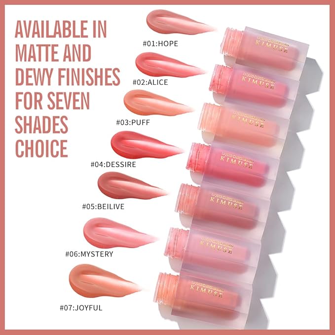 KIMUSE Liquid Blush, Soft Cream Blush Face Blush, Liquid Blush for Cheeks, Long-Wearing Pigmented Blush, Waterproof, Smudge Proof, Dewy Finish