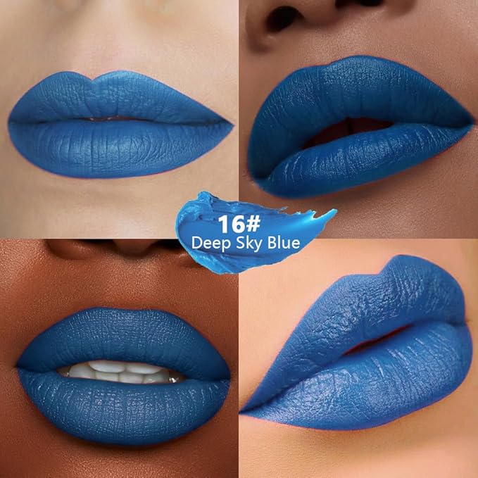Sky Blue Matte Lipstick - Pigmented Lip Crayon & Face Paint Stick for Women Everyday Halloween Birthday Party Wear, Younger-Looking Lip Makeup, Labial para fiesta de disfraces 16