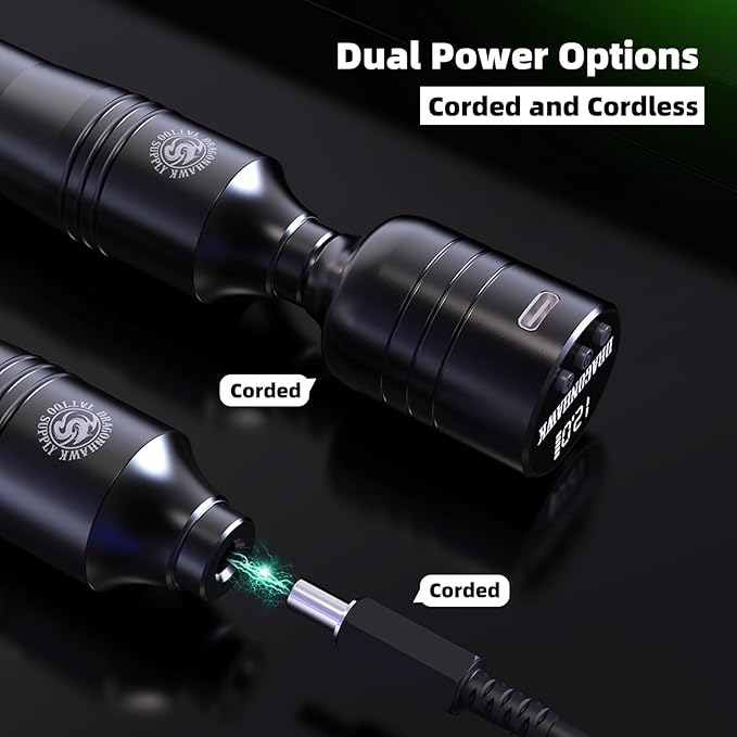 Dragonhawk Atom Wireless Tattoo Gun Pen Machine Kit - Complete Beginner Tattoo Kit with 20 Cartridge Needles, Battery Power Supply for Lining Shading