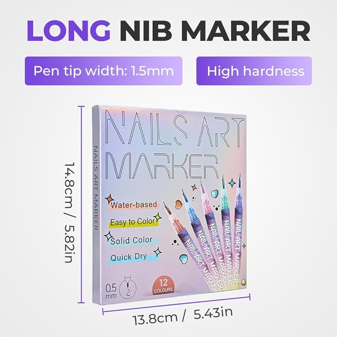 12 Colors Nail Art Pens Set, 2026 New Nail Art Markers Polish Pen for Drawing, Dotting, and Painting, DIY Nail Art Liner Brush Kit Manicure Tools (1 Set)