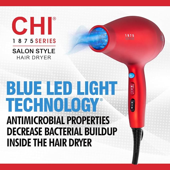 CHI 1875 Series Hair Dryer, Blow Dryer For Ultra-Fast Hair Drying, Reduces Frizz & Increases Shine, Nozzle & Diffuser Attachments