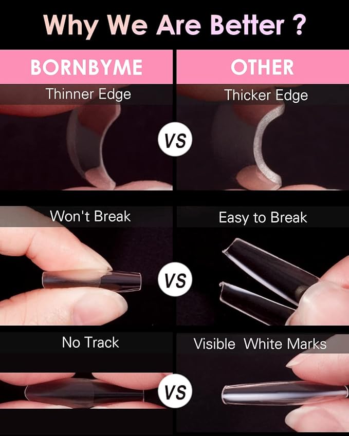 Extra Short Almond Soft Gel Nail Tips, BORNBYME 216 PCS Pre Buff Full Cover Shaped Nail Extenison Tips Half Matte Gel Nail Tips