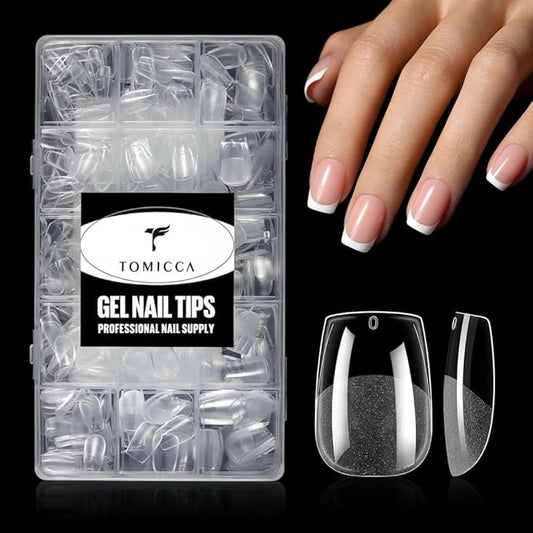TOMICCA Extra Short Coffin Nail Tips Acrylic Nails 240Pcs Acrylic Nail Kit Pre-shape Full Cover Clear Nails For Nail Extension Home DIY Salon 15 Sizes Gel Nails