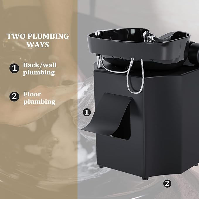 OmySalon Shampoo Backwash Unit with Large Porcelain Bowl, Salon Sink Hair Wash Chair Shampoo Station, Barbershop Beauty Spa Massage Hairdressing Equipment