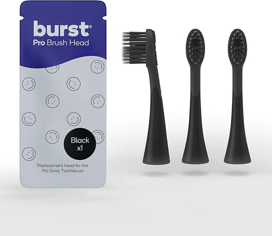 BURST Pro Sonic Electric Toothbrush Genuine Replacement Heads (Black/3 Pack) | Soft Bristles for Deep Clean, Stain & Plaque Removal