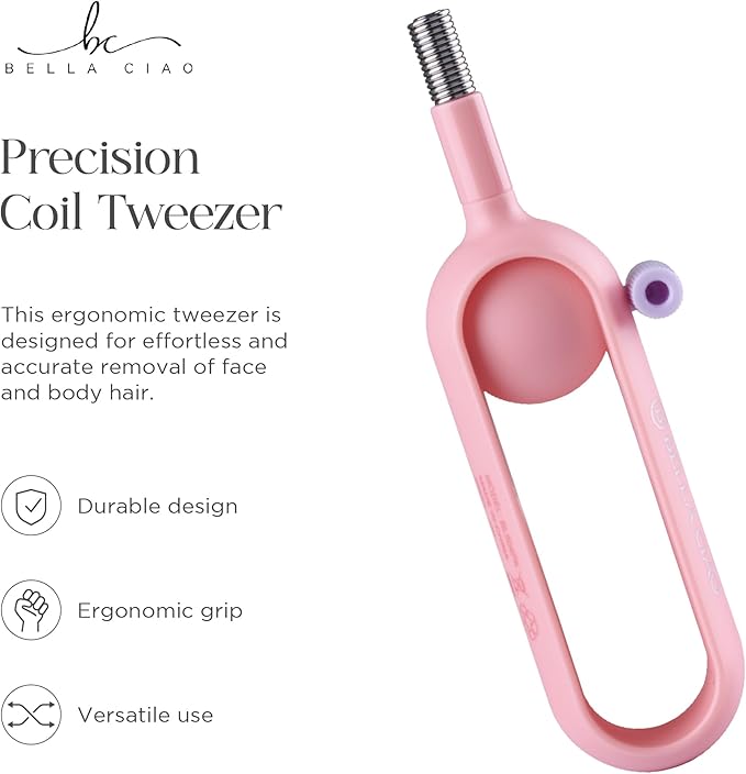 Bella Ciao Gentle Precision Facial Coil Tweezer, Facial Hair Remover for Women and Men, Hair-Removal Tool for Chin, Face, Upper Lip, and Body, Pink