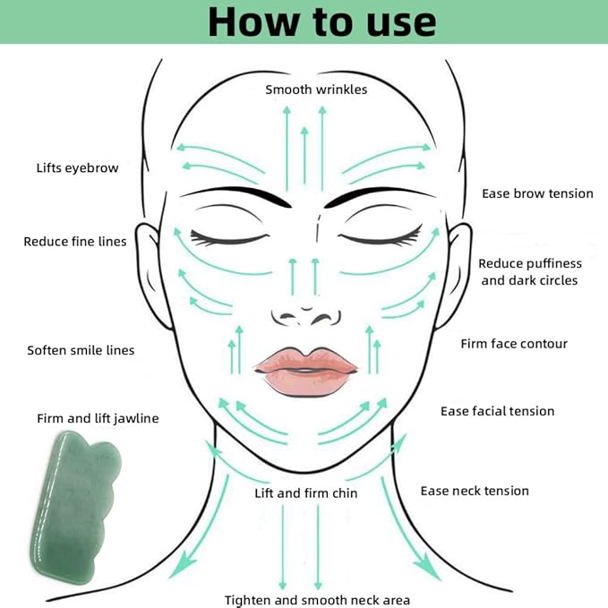 Gua Sha Facial Tool Natural Jade Stone Massage Board Tools for SPA Acupuncture Therapy Trigger Point Treatment, Gua Sha Scraping