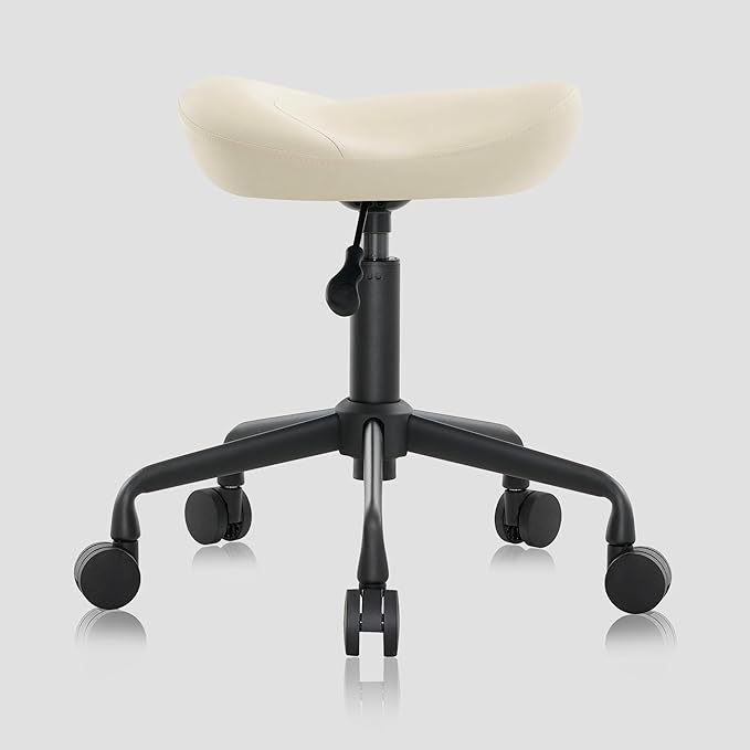 Ergonomic Saddle Seat Adjustable Pneumatic Hydraulic Drafting Swivel Rolling Stool Chair for Medical Hygienic SPA Massage Salon Home and Office - Hilo 508 (Vanilla, Standard)