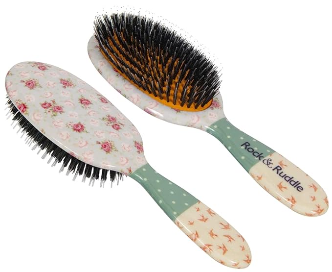 Rock & Ruddle Natural Mixed Boar Bristle Hair Brush for Women and Kids (Large, 21 cm) - Perfect for Wet or Dry Hair, Detangling Smoothing Blowdrying - Designed & Made in UK - Swallows Design