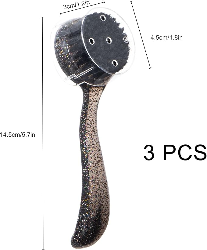 3 Pcs Large Handheld Face Scrubber, Beomeen Facial Cleansing Brush Charcoal Black Bristles Face Exfoliator Cleaner Soft Brush with Lid for Gentle Deep Cleansing and Exfoliating (Black-Glitter)