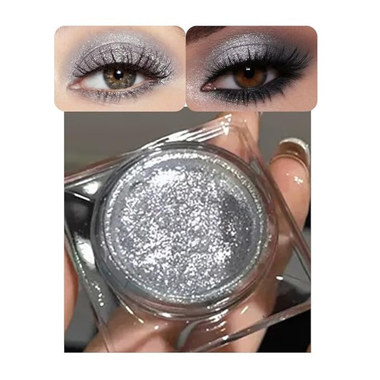 Single Glitter Eyeshadow, Shimmer Eyeshadow Palette, Korean Eye Glitter Makeup, Ultra-Blendable, Sparkle Silver Eye Shadow, Single Shade Metallic Pigmented, (Silver)