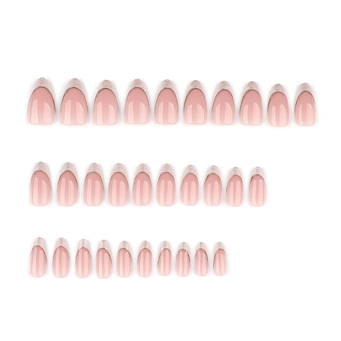 Gold Line Grey French Tip Press On Nails Almond Short, French Tips Designer Reusable Acrylic Nails Press Ons, Fake Nails With Glue On, Daily Wear Floral False Nails For Women