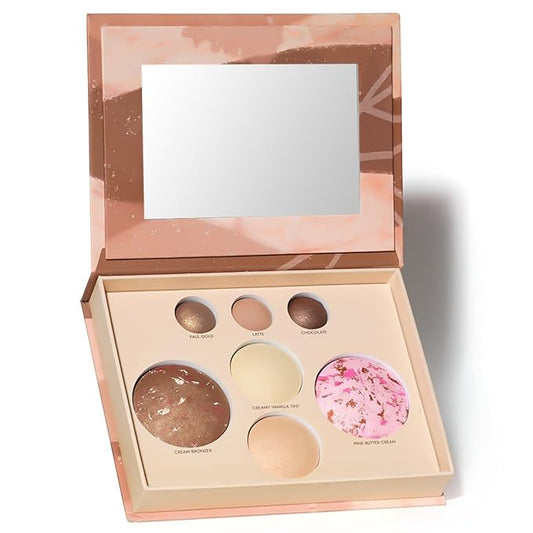 Baked Makeup Palette with Bronzer, Blush Eyeshadows Multi-Purpose Travel Compact, Velvety Smooth Finish, Neutral Pigmented Colors, Vegan Cruelty, Gift Set for Women