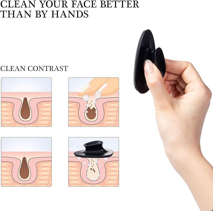 4 Pack Silicone Face Scrubber, Beomeen Facial Cleansing Brush Soft Silicone Facial Exfoliation and Massage Brush Blackhead Scrubber for Men and Women (Black)