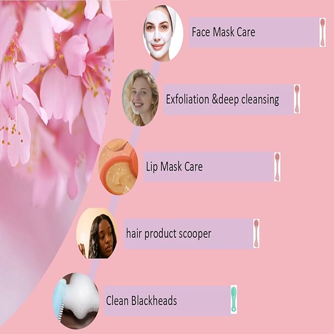 Premium Silicone Facial Cleansing Brush Combo 4pcs,Mask Applicator and Skincare Brush for Pore Cleansing，Manual Facial Cleansing for Exfoliating Face/Lip/Makeup Removal Scrubber