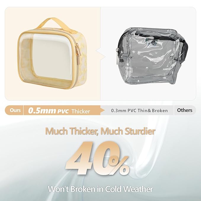 PACKISM TSA Approved Toiletry Bag - Floral Texture Lace clear Makeup Bags, Ease of Clamshell Closing, Handles and Double Zippers, 0.5 mm Thicker TSA Toiletry Bag, Multicolor