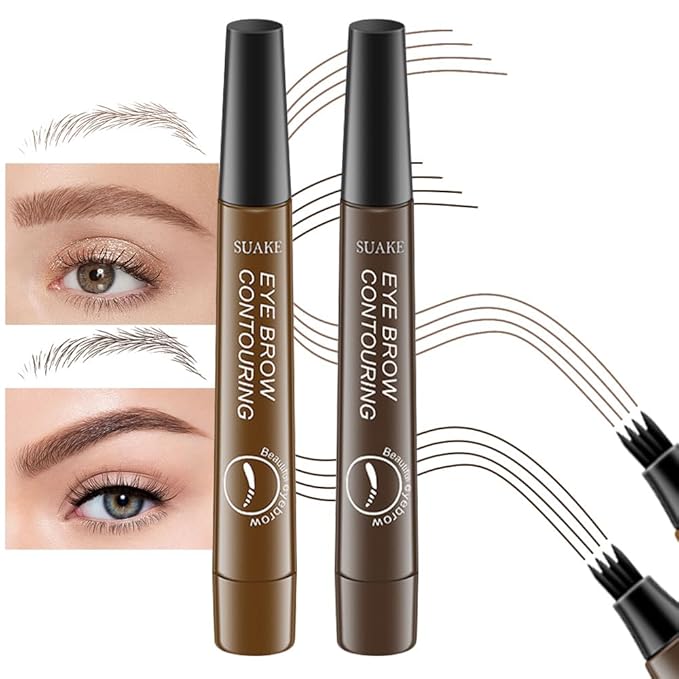 Kaely 2Pcs Light Dark Brown Eyebrow Pencils for Women, 4 Tip Magical Precise Waterproof Brow Pen, Microblading Eyebrow Contouring Pen, lapiz de cejas 3d Eye Brow Gel, 24h Smudge Proof,01+02