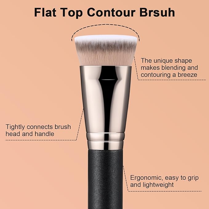 TEOYALL Flat Top Contour Brsuh, Soft Dense Synthetic Bristles Sculpt Contour Blending Buffing Brush For Liquid Cream Contour Bronzer