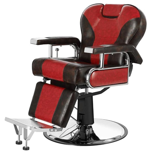 Artist hand Barber Chairs for Barbershop Heavy Duty Barber Chair Reclining with Headrest, 360 Degree Swivel Salon Chair for Hair Stylists, Tattoo Artists, Cosmetologists, Red and Brown