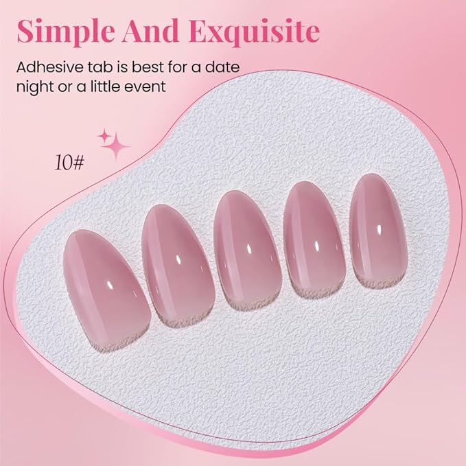 evpct Glossy Press on Nails Short Almond Short for Women, Mauve Rose Fake Nail with Glue Salon Quality Reusable Stick on Nails In 15 Sizes 30Pcs Full Cover False Nail Soft Gel Set Kit for Gift, 10