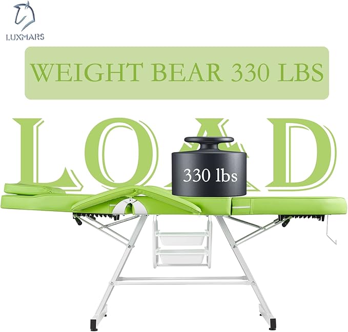 Facial Chair Tattoo Chair Massage Table 73 Inch Spa Salon Facial Bed Adjustable Spa Bed Professional Facial Beauty Spa Salon Equipment with Spa Stool Green