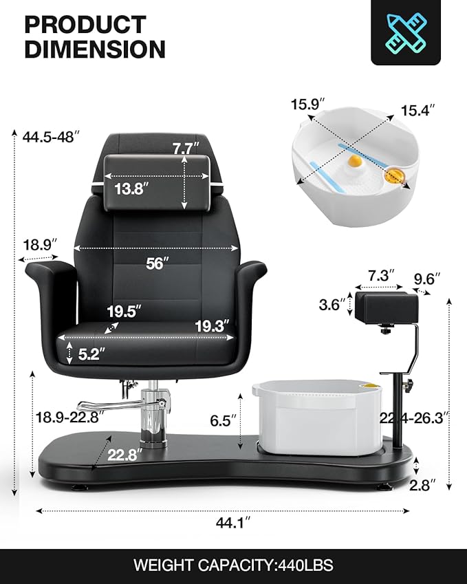 VARONXE Pedicure Chair for Nail Tech No Plumbing, Portable Pedicure Station for Foot Spa w/Pedicure Stand and Massage Foot Bath, Professional Gel Jelly Pedicure Chairs, Black