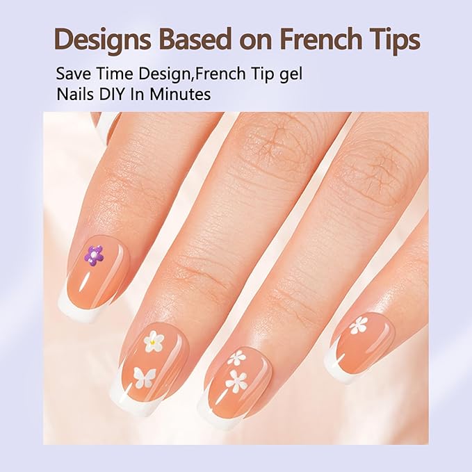 Misssix French Gel Nail Tips, 150Pcs French Tip Press on Nails Short Square Brown, No Need to File 3 in 1 Tips Pre-lasting, Fake Nails for Nail Art DIY 15 Sizes