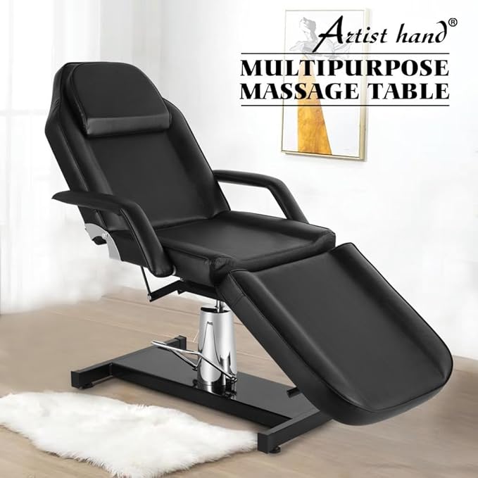 Artist hand Hydraulic Facial Table Tattoo Chair Massage Bed Adjustable Professional for Esthetician Beauty Spa Lash Bed for Eyelash Extensions Salon Equipment Barber Chair Salon Chair (Black)
