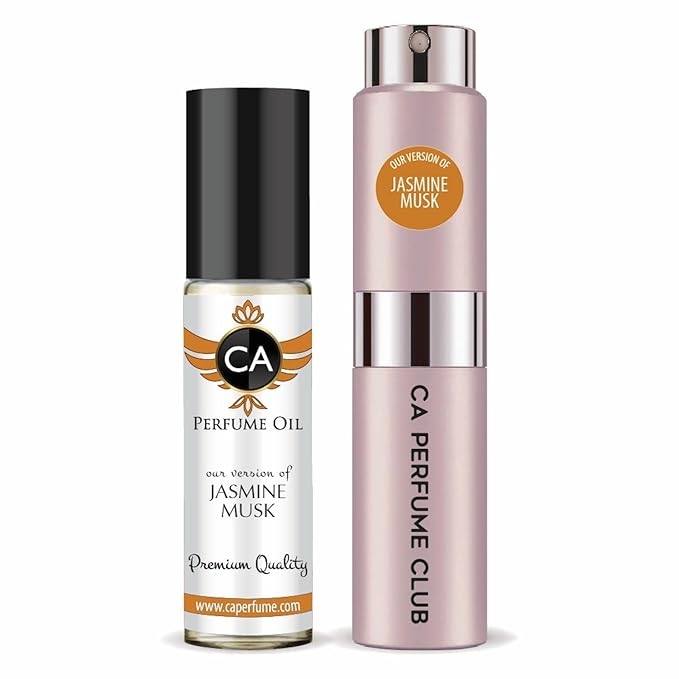 CA Perfume Duo Impression of Jasmine Musk For Women Perfume Layering Set Long Lasting Travel Size EDP + Body Oil Roll-On Bottle 0.27 Fl Oz+0.33 Fl Oz