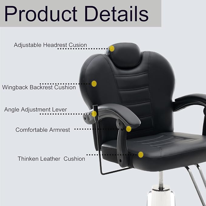 Hair Salon Chair, Styling Reclining Barber Chair,102°-140° Reclining Barber Chairs for Barbershop, Heavy Duty Hydraulic Pump 360° Swivel Salon Chair for Hair Stylist