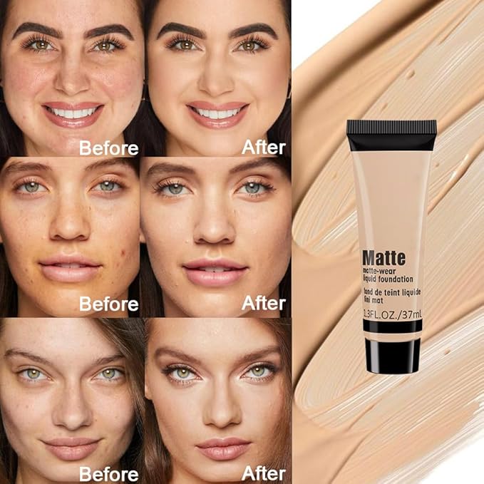 1 Pack Liquid Foundation Cream for Face Makeup,Durable Full Coverage Matte Concealer Make Up,Oil Control & Waterproof Base Primer -1 Fl.Oz (BEIGE 7#)