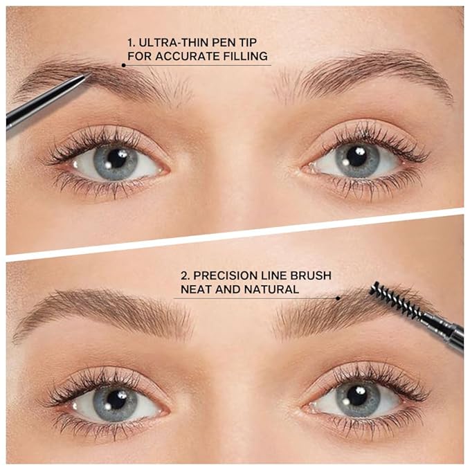 Thin Eyebrow Pencils for Women - 5 Pack Waterproof Micro Dual-Ended Ultra-Fine Tip Brow Pen & Spoolie Brush, Formula for Natural Hair Strokes, Filling, Shaping - Dark Brown