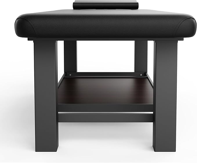 Professional Heavy-Duty Stationary Massage Table, Fixed Backrest Wide Exam Table, Metal Frame Treatment Bed for Spa Facial Salon Physical Therapy, Luxury PU Leather, Black, 31.5'' W × 75'' L
