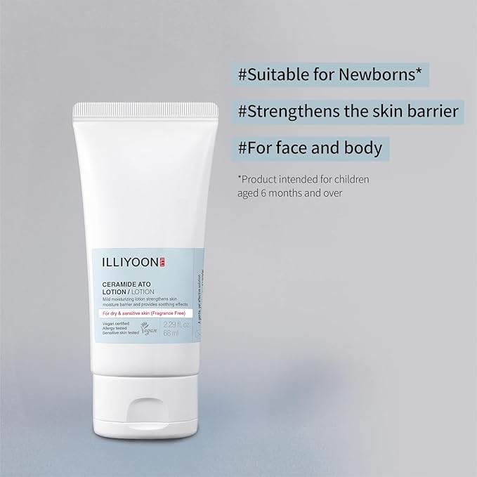 Illiyoon Ceramide Ato Lotion | Lightweight Moisturizer for Dry & Sensitive Skin, Barrier Repair for Face and Body, Mild for Babies, Vegan Certified, Korean Skincare, 2.29 fl.oz.