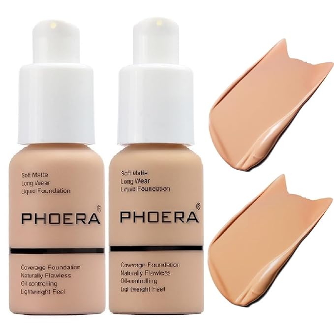 2 Pack PHOERA Foundation 103# Warm Peach and Foundation Makeup.