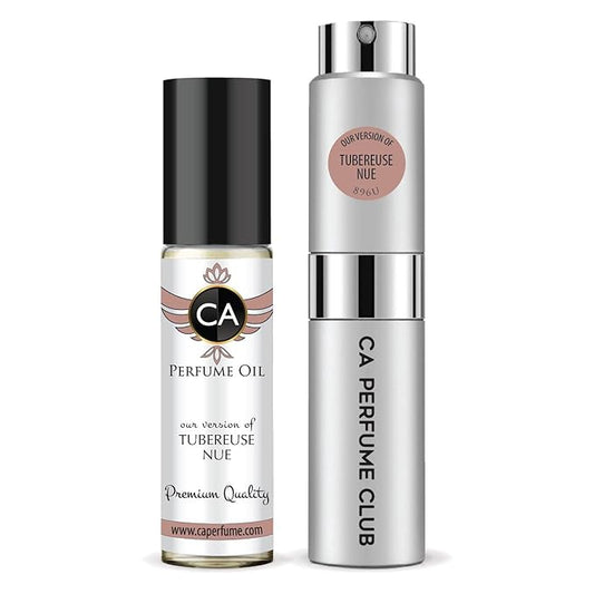 CA Perfume Duo Impression of Tubereuse Nue For Women And Men Perfume Layering Set Long Lasting Travel Size EDP + Body Oil Roll-On Bottle 0.27 Fl Oz+0.33 Fl Oz