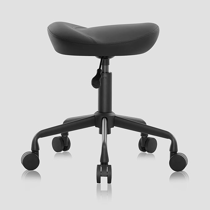 Ergonomic Saddle Seat Adjustable Pneumatic Hydraulic Drafting Swivel Rolling Stool Chair for Medical Hygienic SPA Massage Salon Home and Office - Hilo 508 (Black, Standard)